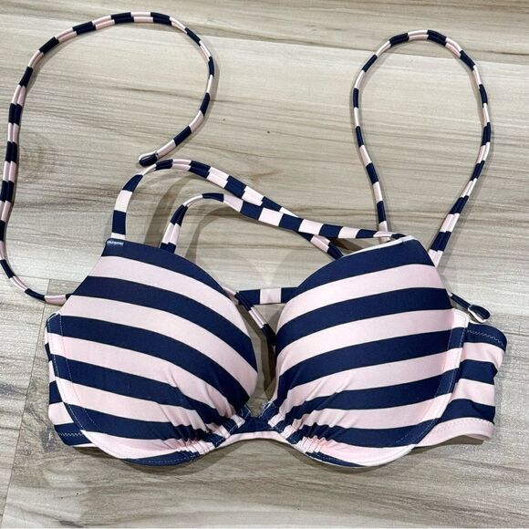 Aerie Perkier Push-up Strappy Striped Swimsuit Bikini Top Women’s 32B - Picture 1 of 6